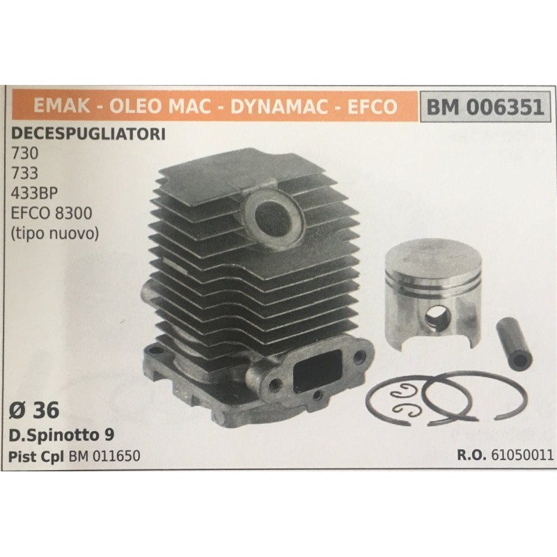 CILINDRO COMPLETO DI PISTONE E SEGMENTI BRUMAR  EMAK  OLEO MAC  DYNAMAC  EFCO DECESPUGLIATORI 730 733 433BP EFCO 8300  (tipo nu