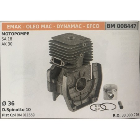 CILINDRO COMPLETO DI PISTONE E SEGMENTI BRUMAR  EMAK  OLEO MAC  DYNAMAC  EFCO MOTOPOMPE SA 18 AK 30    Ø 36 DSpinotto 10 Pist C