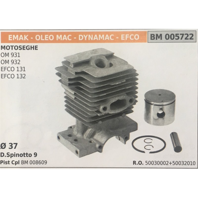 CILINDRO COMPLETO DI PISTONE E SEGMENTI BRUMAR  EMAK  OLEO MAC  DYNAMAC  EFCO MOTOSEGHE OM 931 OM 932 EFCO 131 EFCO 132    Ø 37