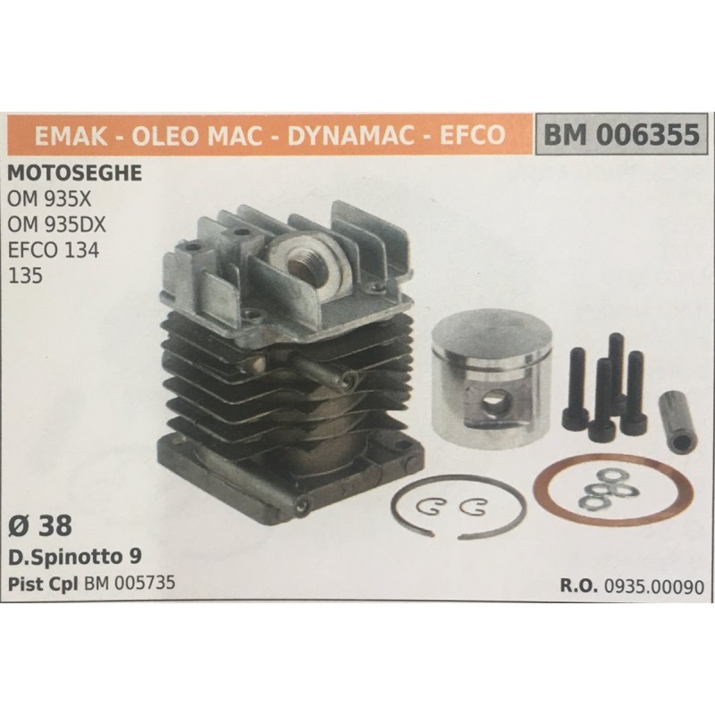 CILINDRO COMPLETO DI PISTONE E SEGMENTI BRUMAR  EMAK  OLEO MAC  DYNAMAC  EFCO MOTOSEGHE OM 935X OM 935DX EFCO 134 135    Ø 38 D