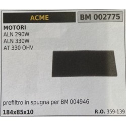 BRUMAR FILTRO ARIA ACME  MOTORI ALN 290W ALN 330W AT 330 OHV  prefiltro in spugna per BM 004946 184x85x10 RO 359139