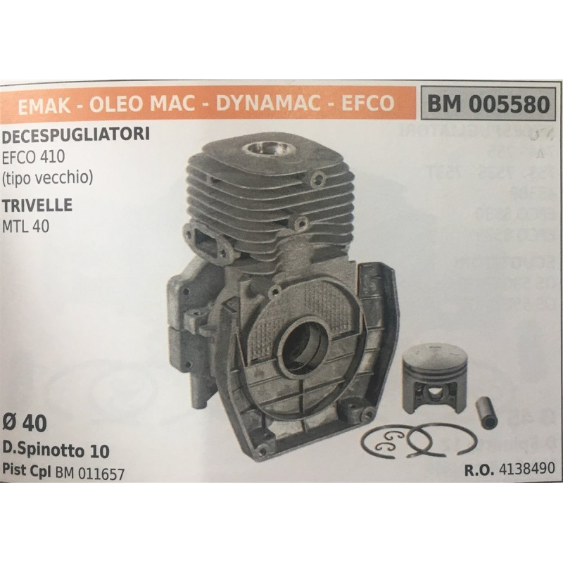 CILINDRO COMPLETO DI PISTONE E SEGMENTI BRUMAR  EMAK  OLEO MAC  DYNAMAC  EFCO DECESPUGLIATORI EFCO 410 (tipo vecchio) TRIVELLE