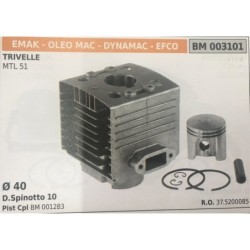 CILINDRO COMPLETO DI PISTONE E SEGMENTI BRUMAR  EMAK  OLEO MAC  DYNAMAC  EFCO TRIVELLE MTL 51    Ø 40 DSpinotto 10 Pist Cpl BM