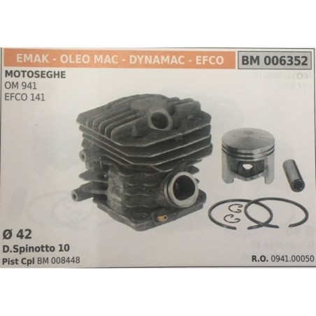 CILINDRO COMPLETO DI PISTONE E SEGMENTI BRUMAR  EMAK  OLEO MAC  DYNAMAC  EFCO MOTOSEGHE OM 941 EFCO 141    Ø 42 DSpinotto 10 Pi