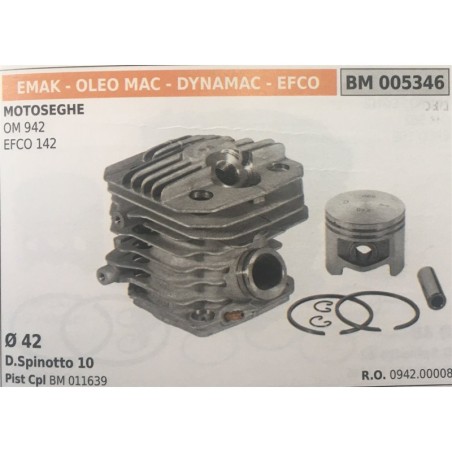 CILINDRO COMPLETO DI PISTONE E SEGMENTI BRUMAR  EMAK  OLEO MAC  DYNAMAC  EFCO MOTOSEGHE OM 942 EFCO 142    Ø 42 DSpinotto 10 Pi