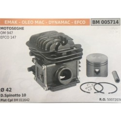 CILINDRO COMPLETO DI PISTONE E SEGMENTI BRUMAR  EMAK  OLEO MAC  DYNAMAC  EFCO MOTOSEGHE OM 947 EFCO 147    Ø 42 DSpinotto 10 Pi
