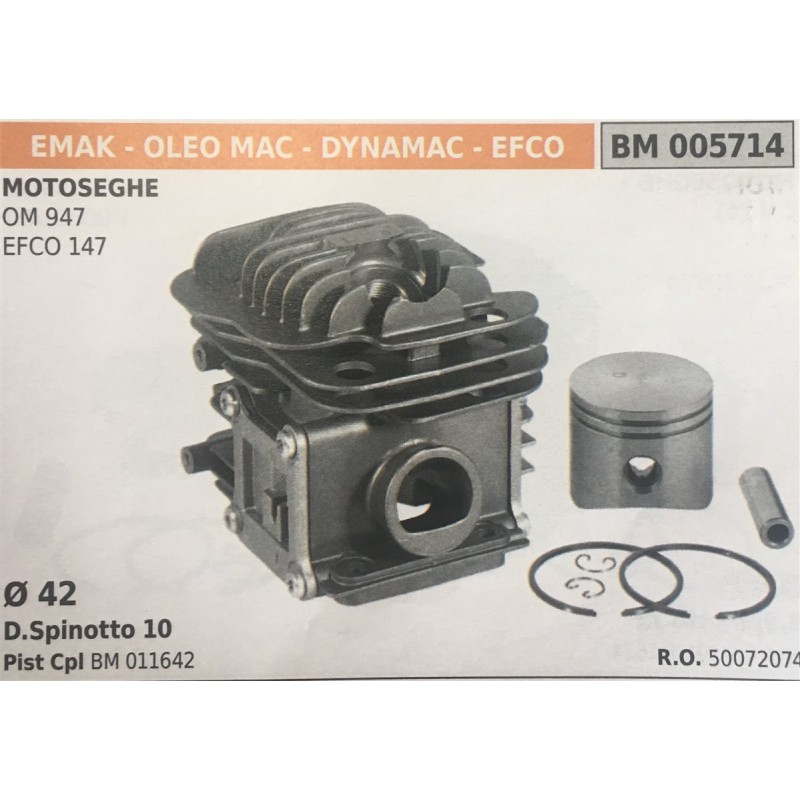 CILINDRO COMPLETO DI PISTONE E SEGMENTI BRUMAR  EMAK  OLEO MAC  DYNAMAC  EFCO MOTOSEGHE OM 947 EFCO 147    Ø 42 DSpinotto 10 Pi
