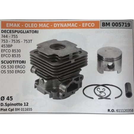 CILINDRO COMPLETO DI PISTONE E SEGMENTI BRUMAR  EMAK  OLEO MAC  DYNAMAC  EFCO DECESPUGLIATORI 744  755 753  753S  753T 453BP EF