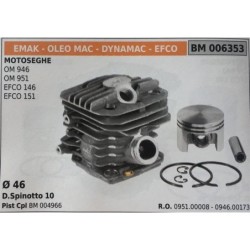 CILINDRO COMPLETO DI PISTONE E SEGMENTI BRUMAR  EMAK  OLEO MAC  DYNAMAC  EFCO MOTOSEGHE OM 946 OM 951 EFCO 146 EFCO 151    Ø 46