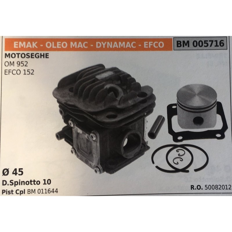 CILINDRO COMPLETO DI PISTONE E SEGMENTI BRUMAR  EMAK  OLEO MAC  DYNAMAC  EFCO MOTOSEGHE OM 952 EFCO 152    Ø 45 DSpinotto 10 Pi