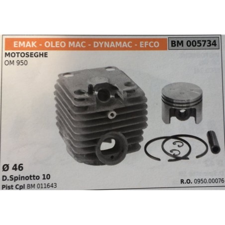 CILINDRO COMPLETO DI PISTONE E SEGMENTI BRUMAR  EMAK  OLEO MAC  DYNAMAC  EFCO MOTOSEGHE OM 950    Ø 46 DSpinotto 10 Pist Cpl BM