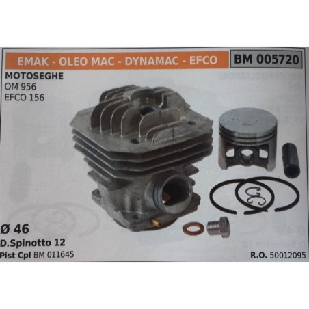 CILINDRO COMPLETO DI PISTONE E SEGMENTI BRUMAR  EMAK  OLEO MAC  DYNAMAC  EFCO MOTOSEGHE OM 956 EFCO 156    Ø 46 DSpinotto 10 Pi