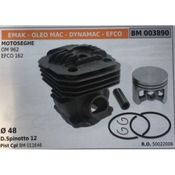 CILINDRO COMPLETO DI PISTONE E SEGMENTI BRUMAR  EMAK  OLEO MAC  DYNAMAC  EFCO MOTOSEGHE OM 962 EFCO 162    Ø 48 DSpinotto 12 Pi
