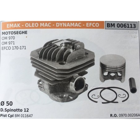 CILINDRO COMPLETO DI PISTONE E SEGMENTI BRUMAR  EMAK  OLEO MAC  DYNAMAC  EFCO MOTOSEGHE OM 970 OM 971 EFCO 170171    Ø 50 DSpin