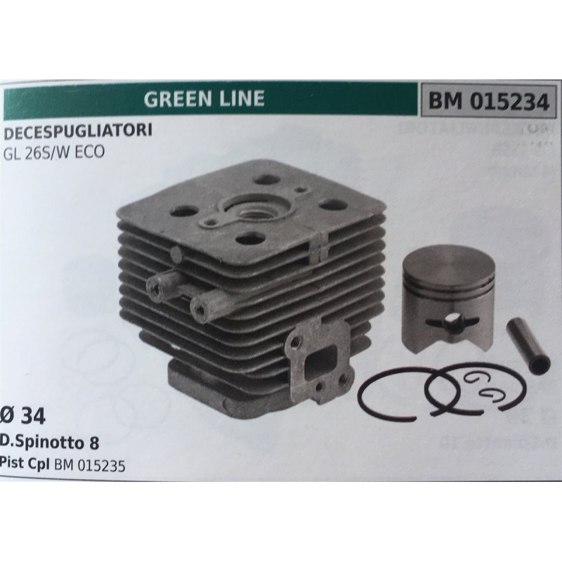 CILINDRO COMPLETO DI PISTONE E SEGMENTI BRUMAR  GREEN LINE DECESPUGLIATORI GL 26SW ECO    Ø 34 DSpinotto 8