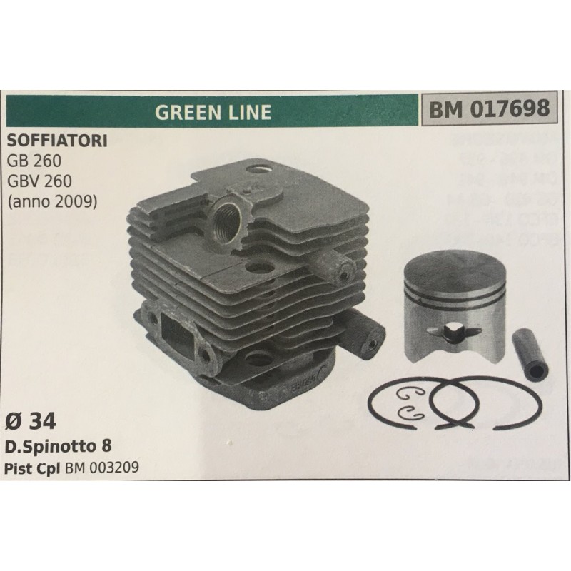 CILINDRO COMPLETO DI PISTONE E SEGMENTI BRUMAR  GREEN LINE SOFFIATORI GB 260 GBV 260 (anno 2009)    Ø 34 DSpinotto 8 Pist Cpl B