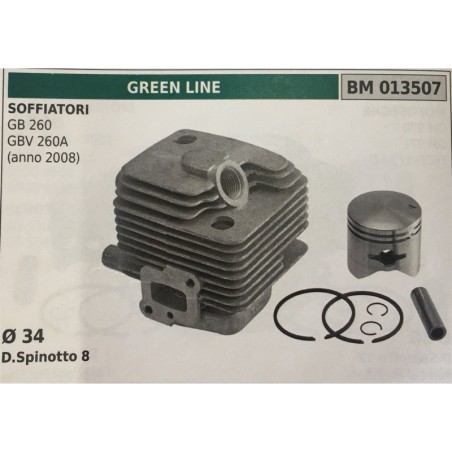 CILINDRO COMPLETO DI PISTONE E SEGMENTI BRUMAR  GREEN LINE SOFFIATORI GB 260 GBV 260A (anno 2008)    Ø 34 DSpinotto 8