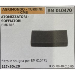 BRUMAR FILTRO ARIA AGRIMONDO  TURBINE  CMS  ATOMIZZATORI  SOFFIATORI BMK 816  filtro in spugna per BM 010471 117x60x20 RO 80400
