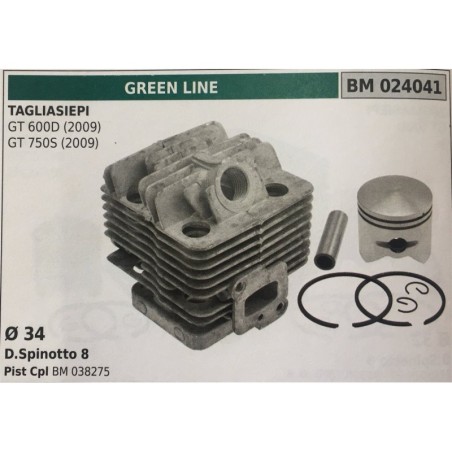 CILINDRO COMPLETO DI PISTONE E SEGMENTI BRUMAR  GREEN LINE TAGLIASIEPI GT 600D (2009) GT 750S (2009)    Ø 34 DSpinotto 8 Pist C
