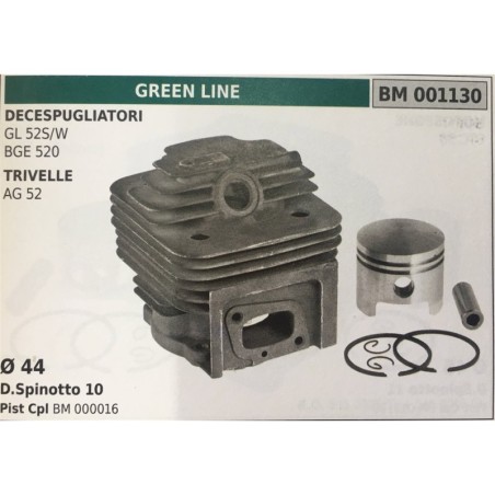 CILINDRO COMPLETO DI PISTONE E SEGMENTI BRUMAR  GREEN LINE DECESPUGLIATORI GL52SW  BGE 520 TRIVELLE AG 52    Ø 44 DSpinotto 10