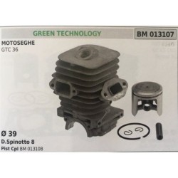 CILINDRO COMPLETO DI PISTONE E SEGMENTI BRUMAR  GREEN TECHNOLOGY MOTOSEGHE GTC 36    Ø 39 DSpinotto 8 Pist Cpl BM 013108