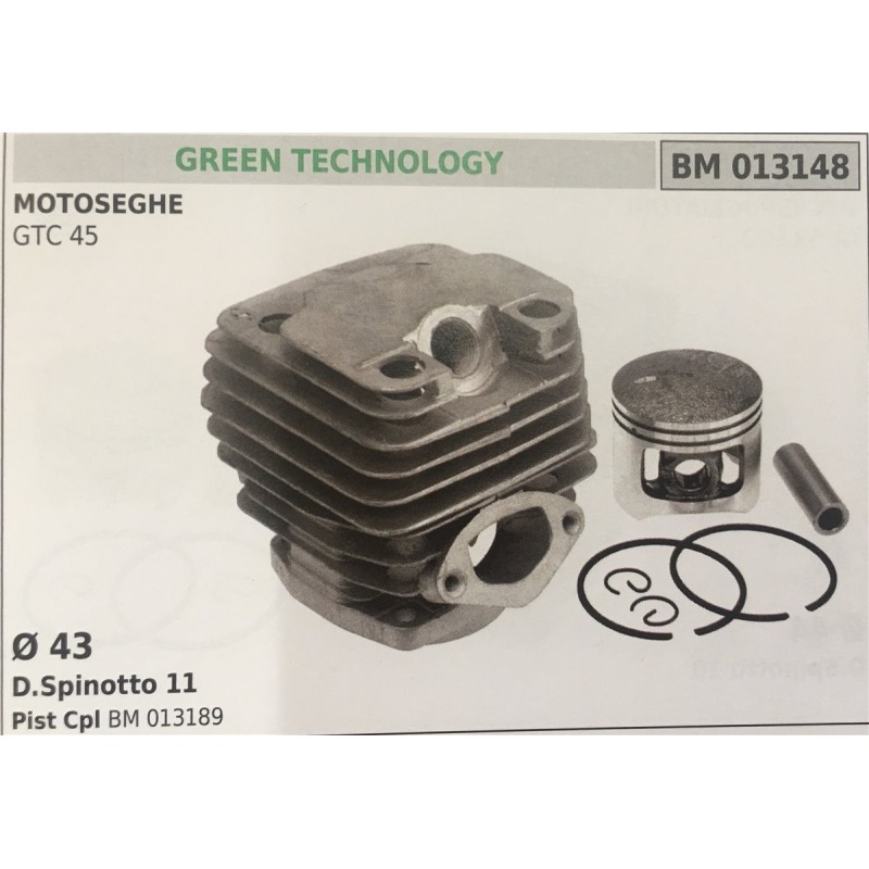 CILINDRO COMPLETO DI PISTONE E SEGMENTI BRUMAR  GREEN TECHNOLOGY MOTOSEGHE GTC 45    Ø 43 DSpinotto 11 Pist Cpl BM 013189