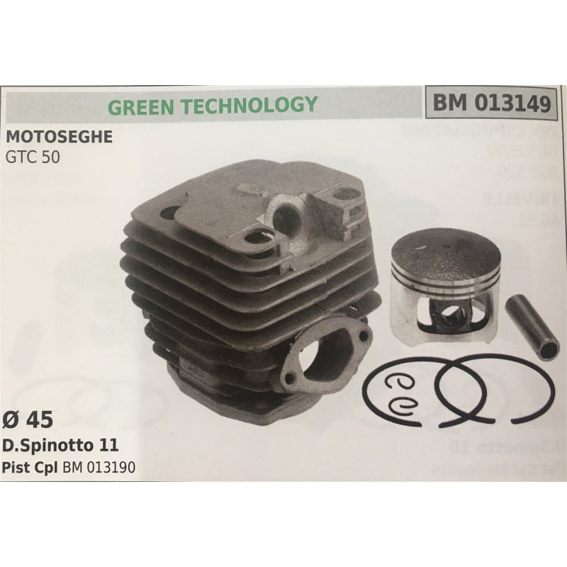 CILINDRO COMPLETO DI PISTONE E SEGMENTI BRUMAR  GREEN TECHNOLOGY MOTOSEGHE GTC 50    Ø 45 DSpinotto 11 Pist Cpl BM 013190