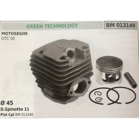 CILINDRO COMPLETO DI PISTONE E SEGMENTI BRUMAR  GREEN TECHNOLOGY MOTOSEGHE GTC 50    Ø 45 DSpinotto 11 Pist Cpl BM 013190