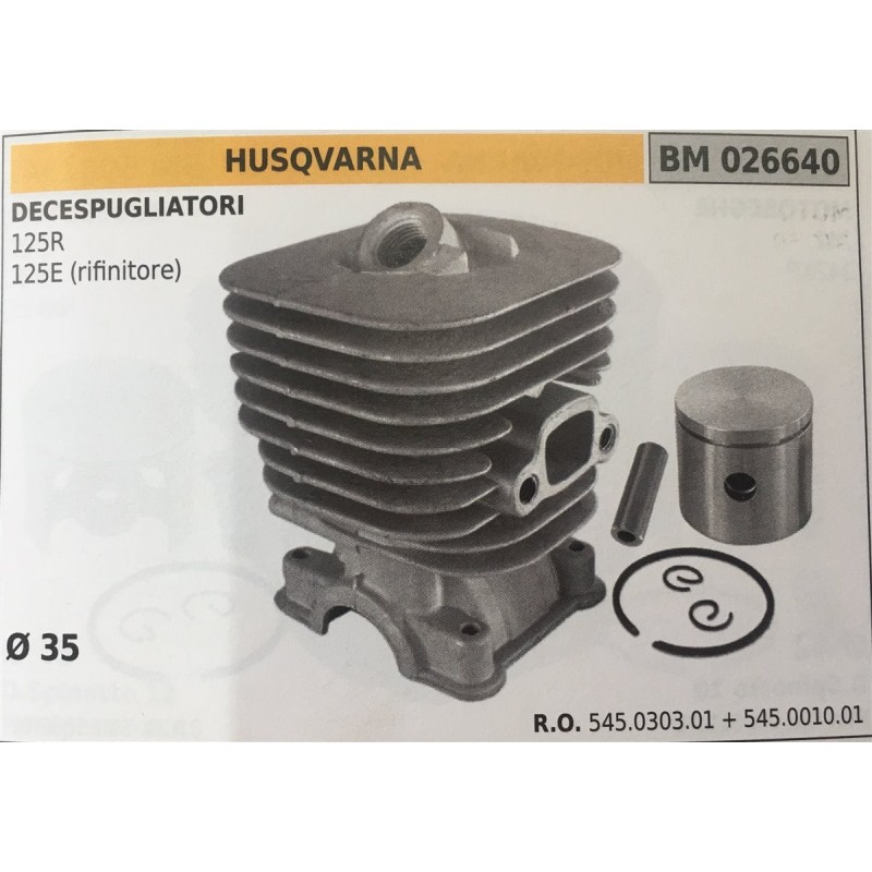 CILINDRO COMPLETO DI PISTONE E SEGMENTI BRUMAR  HUSQVARNA DECESPUGLIATORI 125R 125E (rifinitore)    Ø 35