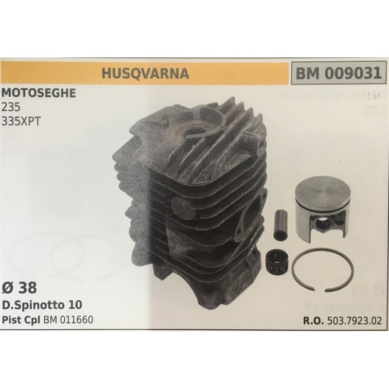 CILINDRO COMPLETO DI PISTONE E SEGMENTI BRUMAR  HUSQVARNA MOTOSEGHE 235 335XPT    Ø 38 DSpinotto 10  Pist Cpl BM 011660