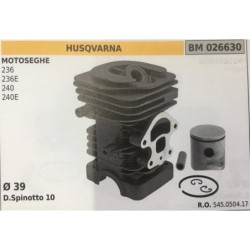 CILINDRO COMPLETO DI PISTONE E SEGMENTI BRUMAR  HUSQVARNA MOTOSEGHE 236 236E 240 240E    Ø 39 DSpinotto 10