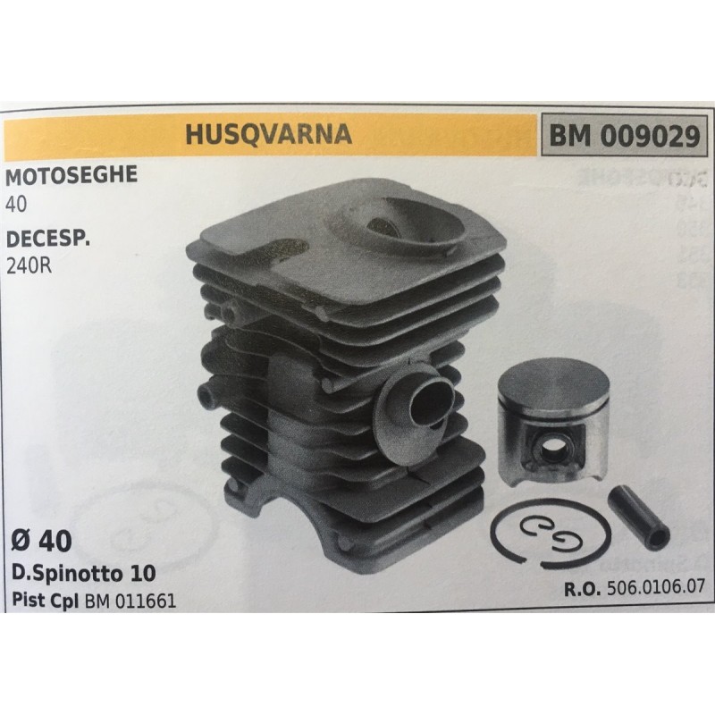 CILINDRO COMPLETO DI PISTONE E SEGMENTI BRUMAR  HUSQVARNA MOTOSEGHE 40 DECESPUGLIATORI 240R    Ø 40 DSpinotto 10 Pist Cpl BM 01