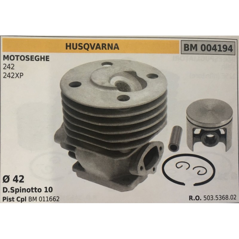 CILINDRO COMPLETO DI PISTONE E SEGMENTI BRUMAR  HUSQVARNA MOTOSEGHE 242 242XP    Ø 42 DSpinotto 10 Pist Cpl BM 011662