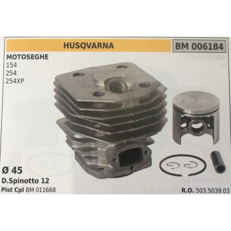 CILINDRO COMPLETO DI PISTONE E SEGMENTI BRUMAR  HUSQVARNA MOTOSEGHE 154 254 254XP    Ø 45 DSpinotto 12 Pist Cpl BM 011668
