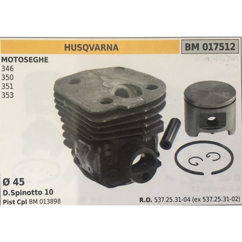 CILINDRO COMPLETO DI PISTONE E SEGMENTI BRUMAR  HUSQVARNA MOTOSEGHE 346 350 351 353    Ø 45 DSpinotto 10 Pist Cpl BM 013898