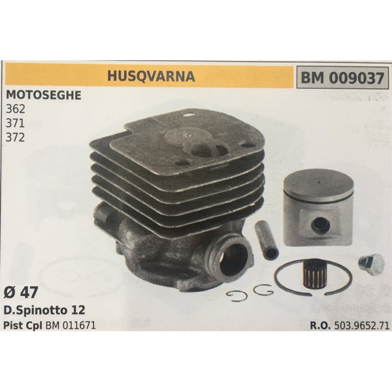 CILINDRO COMPLETO DI PISTONE E SEGMENTI BRUMAR  HUSQVARNA MOTOSEGHE 362 371 372    Ø 47 DSpinotto 12 Pist Cpl BM 011671