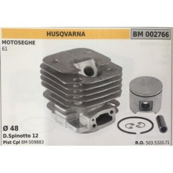 CILINDRO COMPLETO DI PISTONE E SEGMENTI BRUMAR  HUSQVARNA MOTOSEGHE 61    Ø 48 DSpinotto 12 Pist Cpl BM 009883
