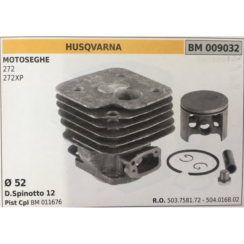 CILINDRO COMPLETO DI PISTONE E SEGMENTI BRUMAR  HUSQVARNA MOTOSEGHE 272 272XP    Ø 52 DSpinotto 12 Pist Cpl BM 011676