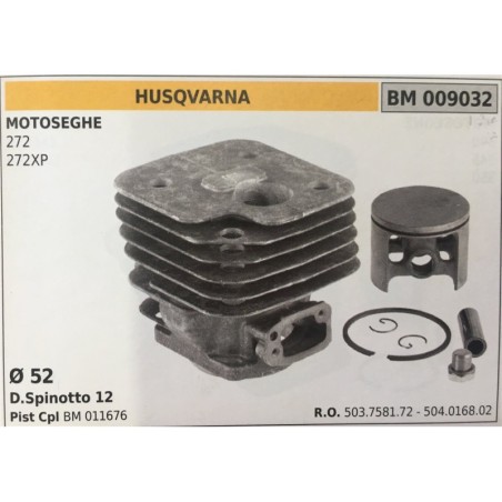 CILINDRO COMPLETO DI PISTONE E SEGMENTI BRUMAR  HUSQVARNA MOTOSEGHE 272 272XP    Ø 52 DSpinotto 12 Pist Cpl BM 011676