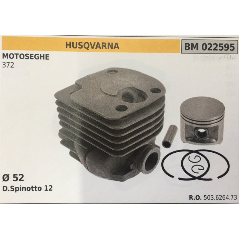 CILINDRO COMPLETO DI PISTONE E SEGMENTI BRUMAR  HUSQVARNA MOTOSEGHE 372    Ø 52 DSpinotto 12