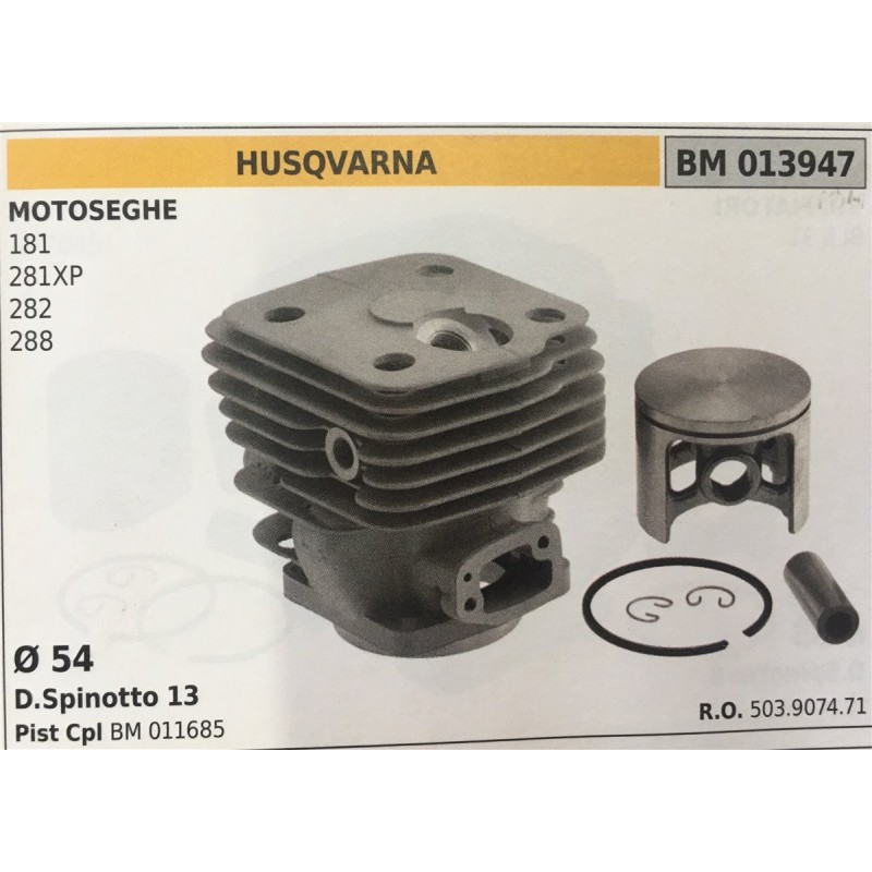 CILINDRO COMPLETO DI PISTONE E SEGMENTI BRUMAR  HUSQVARNA MOTOSEGHE 181 281XP 282 288    Ø 54 DSpinotto 13 Pist Cpl BM 011685