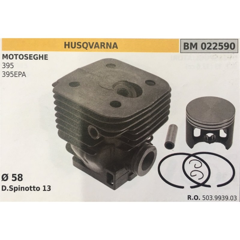CILINDRO COMPLETO DI PISTONE E SEGMENTI BRUMAR  HUSQVARNA MOTOSEGHE 395 395EPA    Ø 58 DSpinotto 13