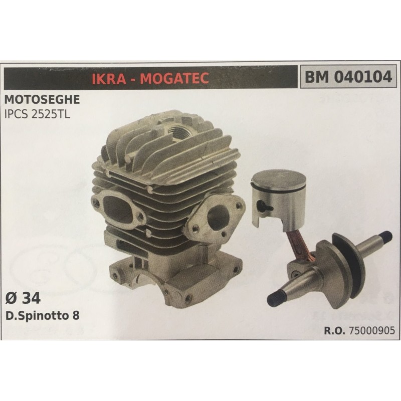 CILINDRO COMPLETO DI PISTONE E SEGMENTI BRUMAR  IKRA  MOGATEC MOTOSEGHE IPCS 2525TL    Ø 34 DSpinotto 8