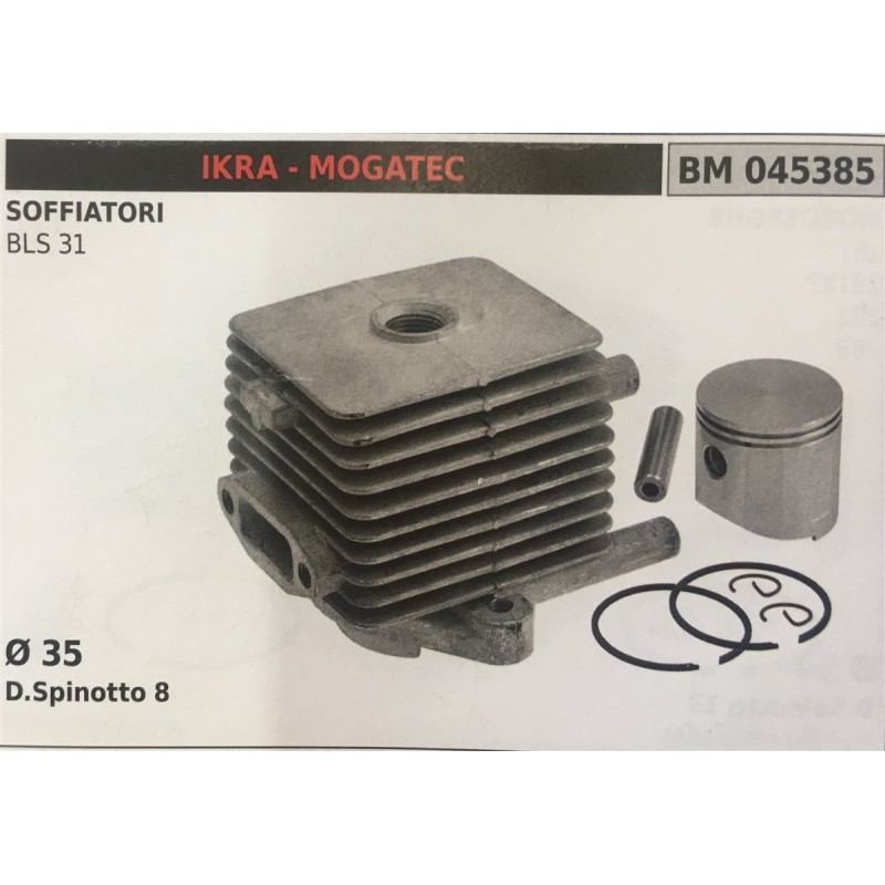 CILINDRO COMPLETO DI PISTONE E SEGMENTI BRUMAR  IKRA  MOGATEC SOFFIATORI BLS 31    Ø 35 DSpinotto 8