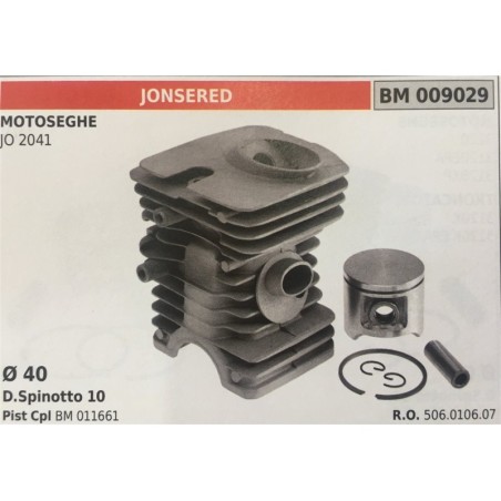CILINDRO COMPLETO DI PISTONE E SEGMENTI BRUMAR  JONSERED MOTOSEGHE JO 2041    Ø 40 DSpinotto 10 Pist Cpl BM 011661