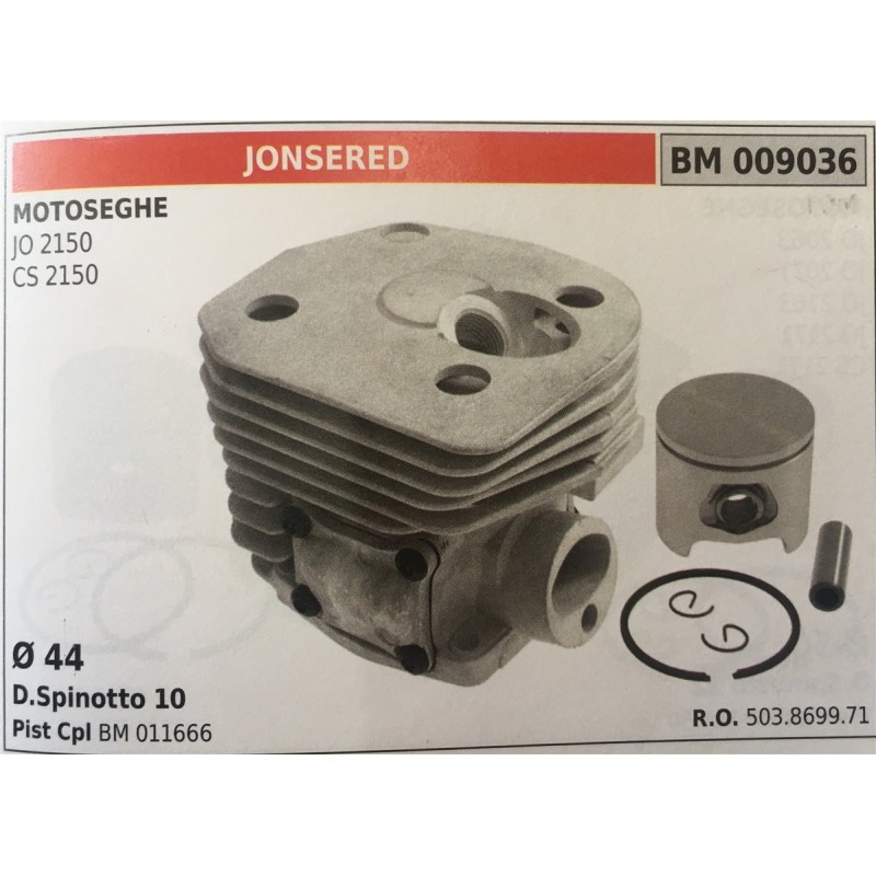 CILINDRO COMPLETO DI PISTONE E SEGMENTI BRUMAR  JONSERED MOTOSEGHE JO 2150 CS 2150    Ø 44 DSpinotto 10 Pist Cpl BM 011666