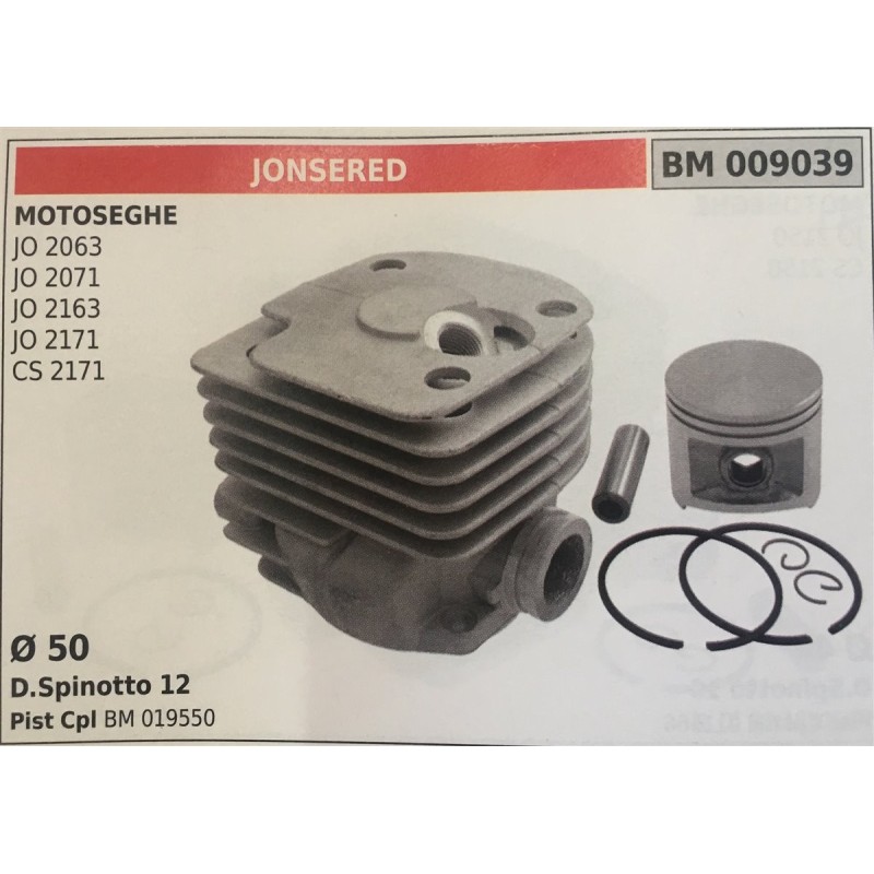 CILINDRO COMPLETO DI PISTONE E SEGMENTI BRUMAR  JONSERED MOTOSEGHE JO 2063 JO 2071 JO 2163 JO 2171 CS 2171    Ø 50 DSpinotto 12