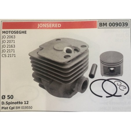 CILINDRO COMPLETO DI PISTONE E SEGMENTI BRUMAR  JONSERED MOTOSEGHE JO 2063 JO 2071 JO 2163 JO 2171 CS 2171    Ø 50 DSpinotto 12
