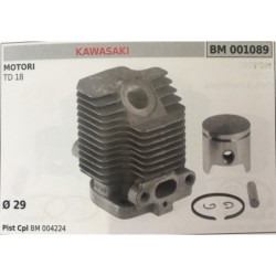 CILINDRO COMPLETO DI PISTONE E SEGMENTI BRUMAR  KAWASAKI MOTORI TD 18    Ø 29  Pist Cpl BM 004224