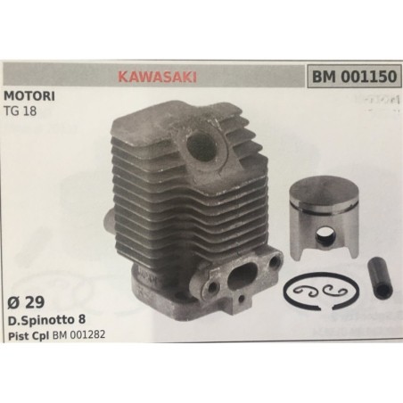 CILINDRO COMPLETO DI PISTONE E SEGMENTI BRUMAR  KAWASAKI MOTORI TG 18    Ø 29 DSpinotto 8 Pist Cpl BM 001282